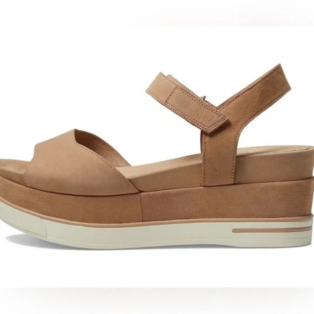 🌞 Eileen Fisher Beige Barley Beck Sporty Platform Wedge Heeled Sandals - Picture 4 of 11